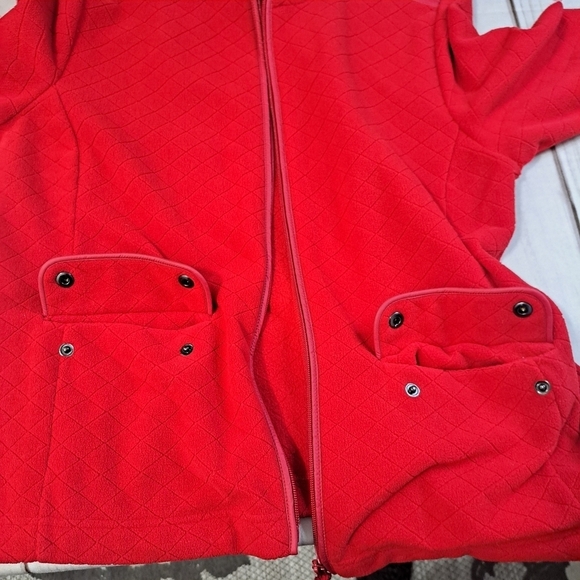 Talbots Red Quilt Detail Fleece Zip-Up Jacket Sz Large Fall Winter Outdoor Wear - Picture 11 of 11